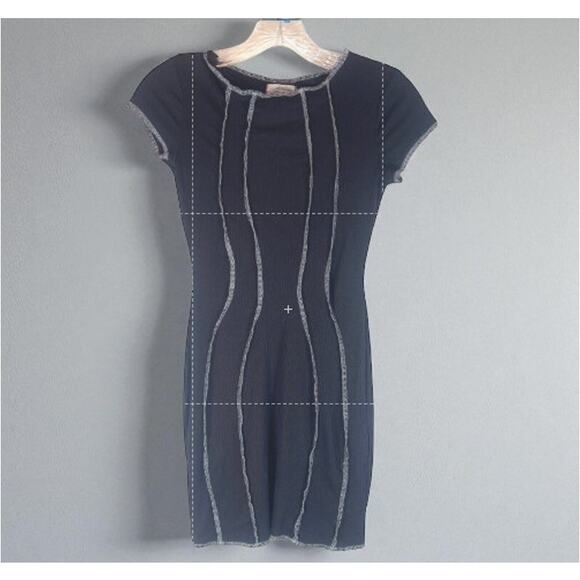 Womens Black Contrast Stitch Bodycon Mini Dress Size S Ribbed Y2K Goth Grunge - Picture 1 of 6